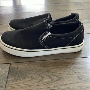 Barely worn black canvas slip on shoes